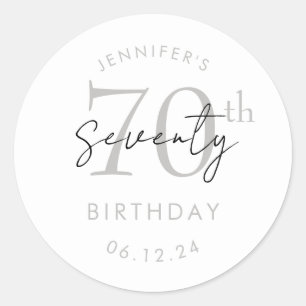 Elegant Silver Modern Script 70th Birthday Party Classic Round Sticker