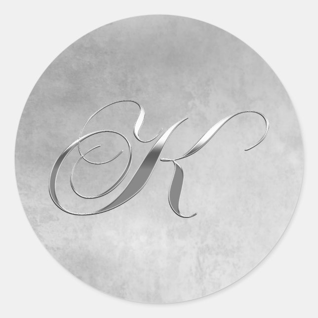 Elegant Silver Monogram K Classic Round Sticker (Front)