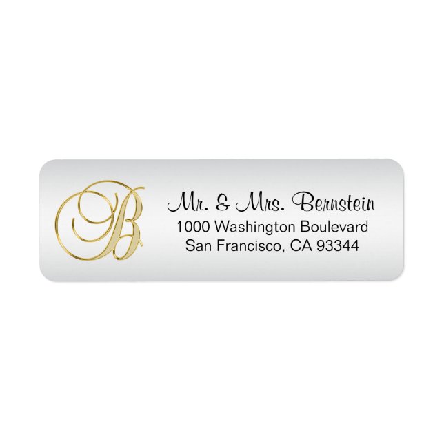 Elegant SILVER Monogram Letter B Return Address Label (Front)