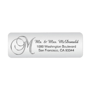 Elegant Silver Monogram Letter 'M' Envelope Return Return Address Label
