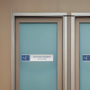 Elegant Silver Monogram Navy Blue Door Sign