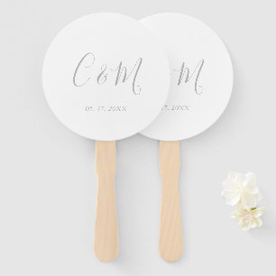 Elegant Silver Monogram Wedding Hand Fan