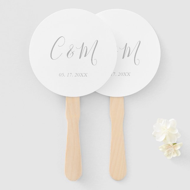 Elegant Silver Monogram Wedding Hand Fan (Front and Back)