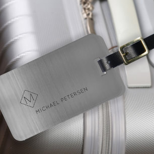 Elegant silver monogrammed name modern luggage tag
