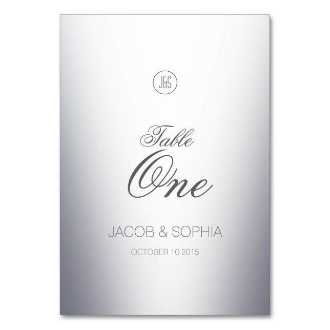 Elegant Silver Monogrammed Table Number (Front)