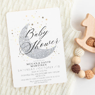 Elegant silver moon gold stars  Baby Shower  Invitation
