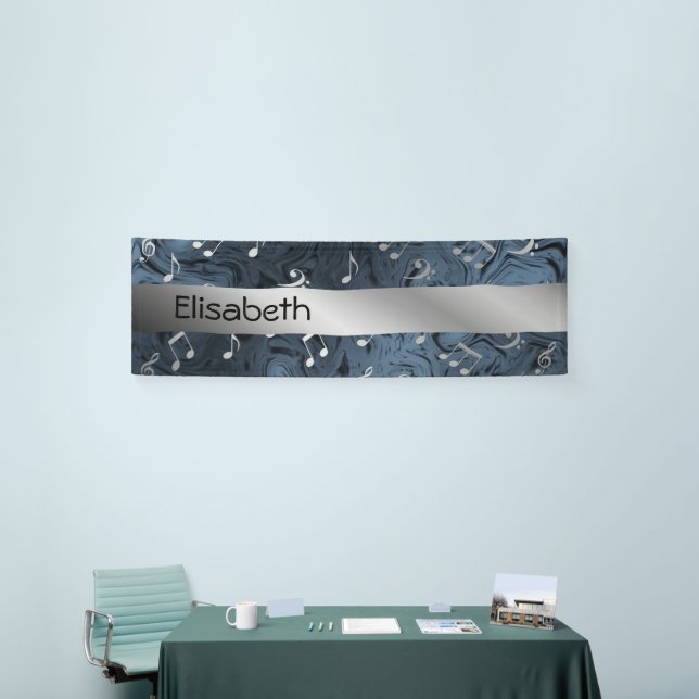 elegant silver music notes in blue banner (Tradeshow)