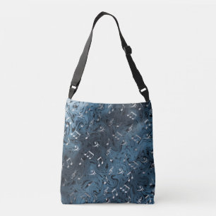 elegant silver music notes in blue crossbody bag