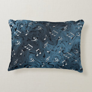 elegant silver music notes in blue decorative cushion