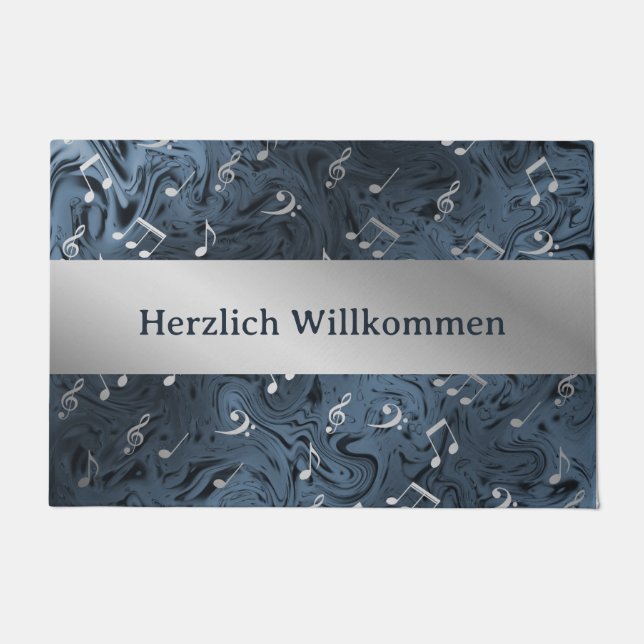 elegant silver music notes in blue doormat (Front)