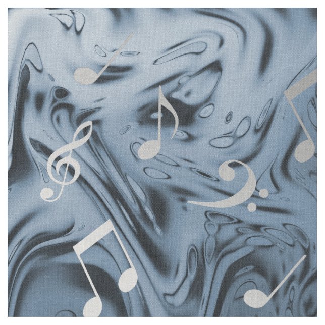 elegant silver music notes in blue fabric (Close Up)