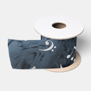 elegant silver music notes in blue satin ribbon