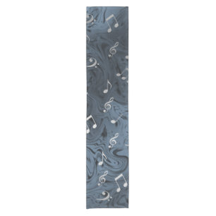 elegant silver music notes in blue short table runner