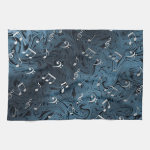 elegant silver music notes in blue tea towel