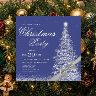 Elegant Silver Navy Winter Christmas Tree Bow  Invitation