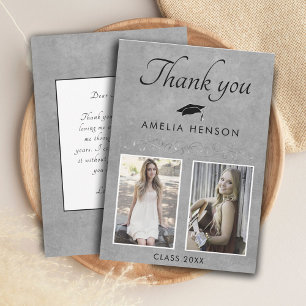 Elegant Silver Ornament 2 Photo Graduation Thank You Card