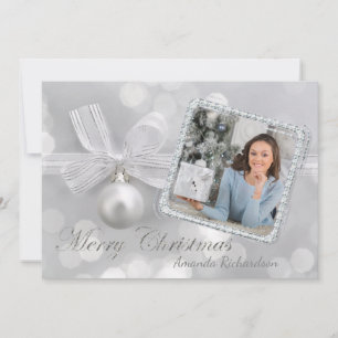 Elegant Silver Ornament Christmas photo card