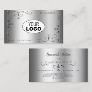 Elegant Silver Ornate Corners with Logo Ornamental Business Card