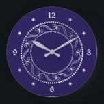 Elegant Silver Ornate Retro Design Large Clock<br><div class="desc">Here's a pretty clock that works well in a kitchen or living area. It features an ornate circle swirl and dot design in silver. The twelve, three, six and nine positions have matching silver numbers, while the remainder of the positions have silver diamonds. The image and numbers are placed on...</div>