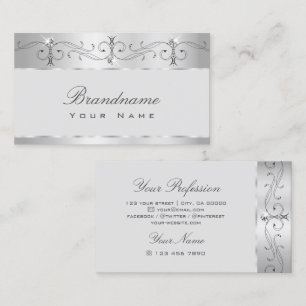 Elegant Silver Ornate Sparkling Diamonds Ornaments Business Card