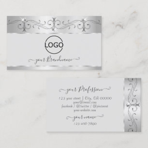 Elegant Silver Ornate Sparkling Diamonds with Logo Business Card