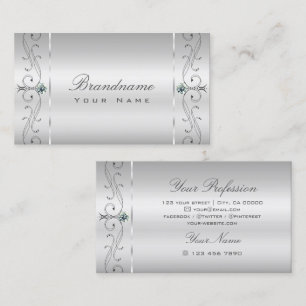Elegant Silver Ornate Squiggled Jewels Ornamental Business Card