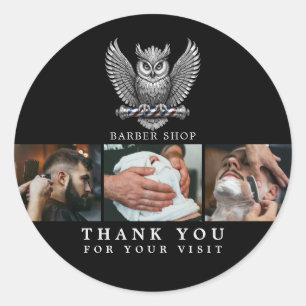 Elegant Silver Owl Barber Shop Logo Hair Stylist Classic Round Sticker