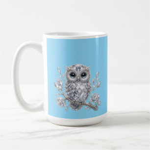 Elegant Silver Owl Botanical Magic Night Deco Coffee Mug