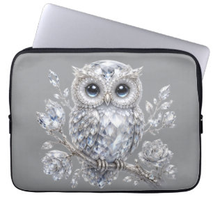 Elegant Silver Owl Botanical Magic Night Deco Laptop Sleeve