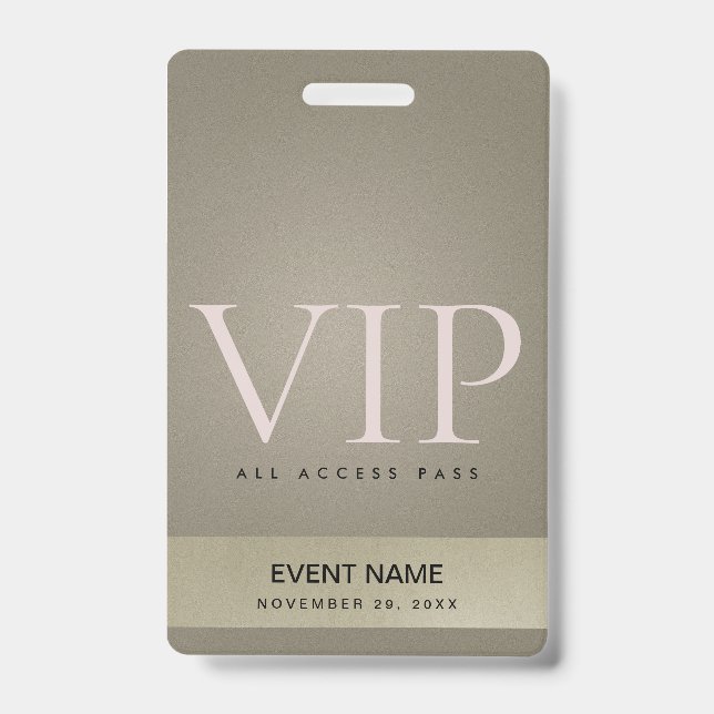 ELEGANT SILVER  PALE GOLD VIP EVENT ACCESS PASS ID BADGE (Front)