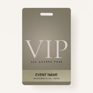 ELEGANT SILVER  PALE GOLD VIP EVENT ACCESS PASS ID BADGE