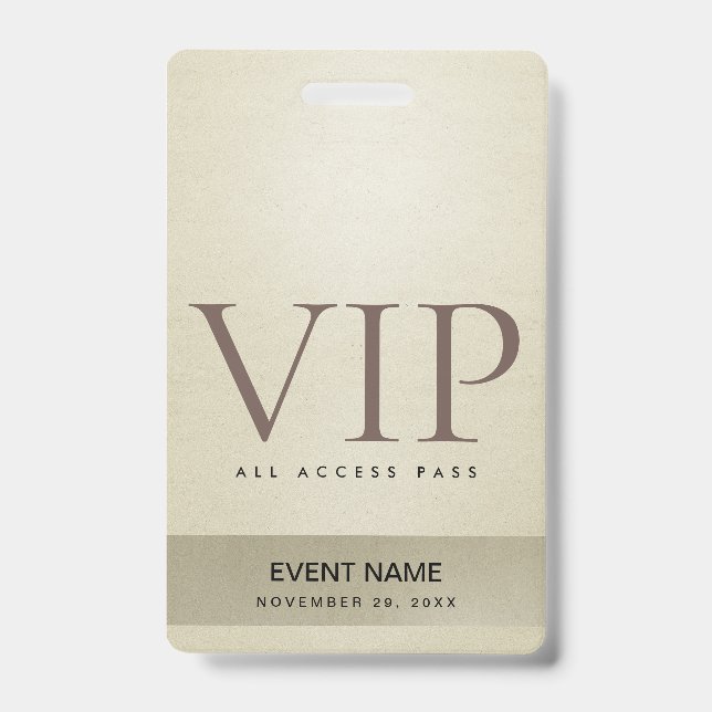 ELEGANT SILVER PALE GOLD VIP EVENT ACCESS PASS ID BADGE (Front)