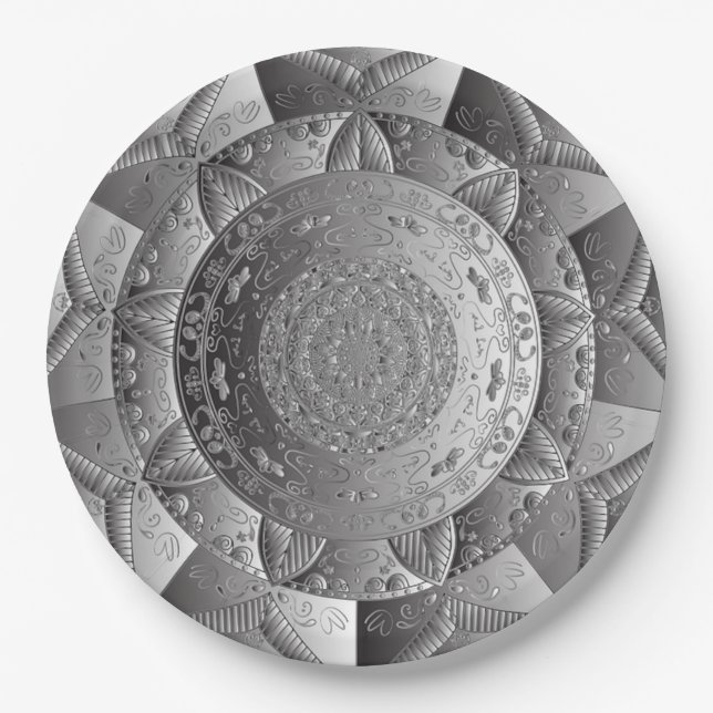 Elegant Silver Paper Party Plates (Front)