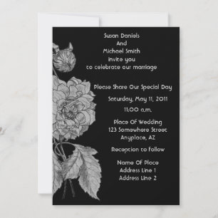 Elegant Silver Peony Black Floral Wedding Invite