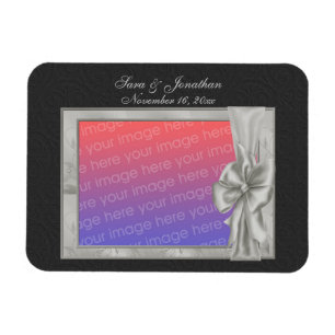 Elegant Silver Photo Frame Personalized Wedding Magnet