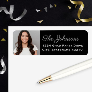 Elegant Silver Photo Graduation Return Address Label