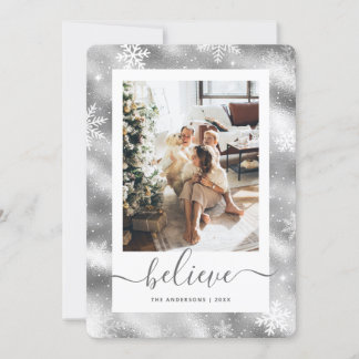 Elegant Silver Photo Snowflake Holiday Card