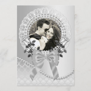 Elegant Silver Photo Wedding Invitation with Pearl