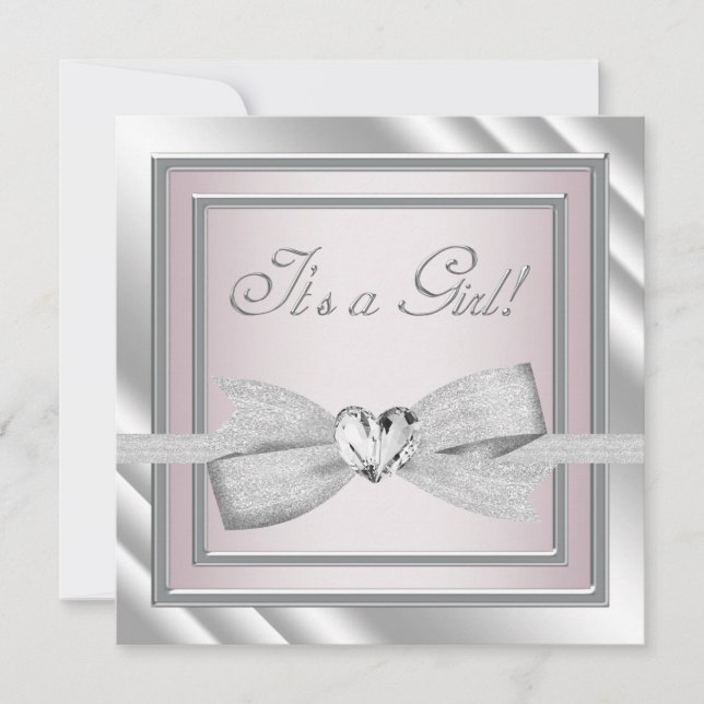 Elegant Silver Pink Baby Girl Shower Invitation (Front)