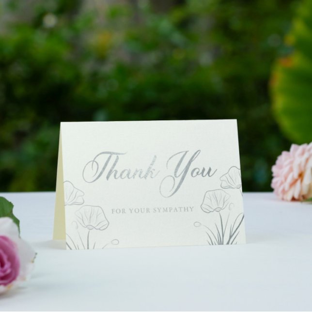 Elegant Silver Poppies Sympathy Thank You Foil Card (Creator Uploaded)