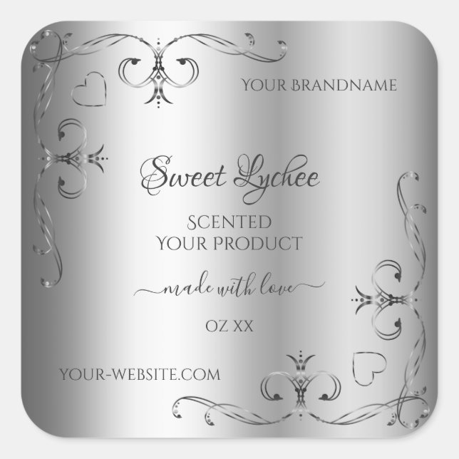 Elegant Silver Product Labels Ornate Corner Border (Front)