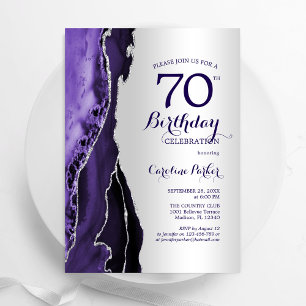 Elegant Silver Purple Agate 70th Birthday Invitation
