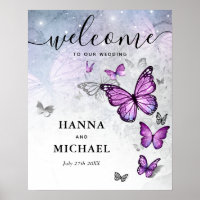 Elegant Silver Purple Butterfly Welcome Wedding