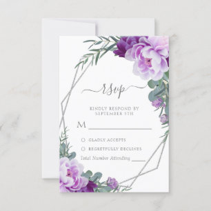 Elegant Silver & Purple Floral Eucalyptus Wedding RSVP Card