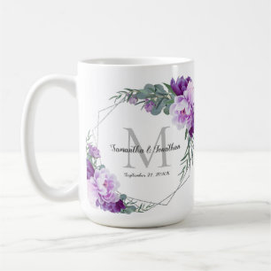 Elegant Silver & Purple Floral Wedding Keepsake Coffee Mug