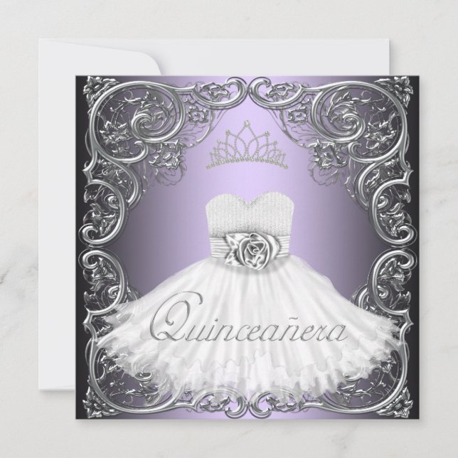 Elegant Silver Purple Quinceanera Invitations (Front)