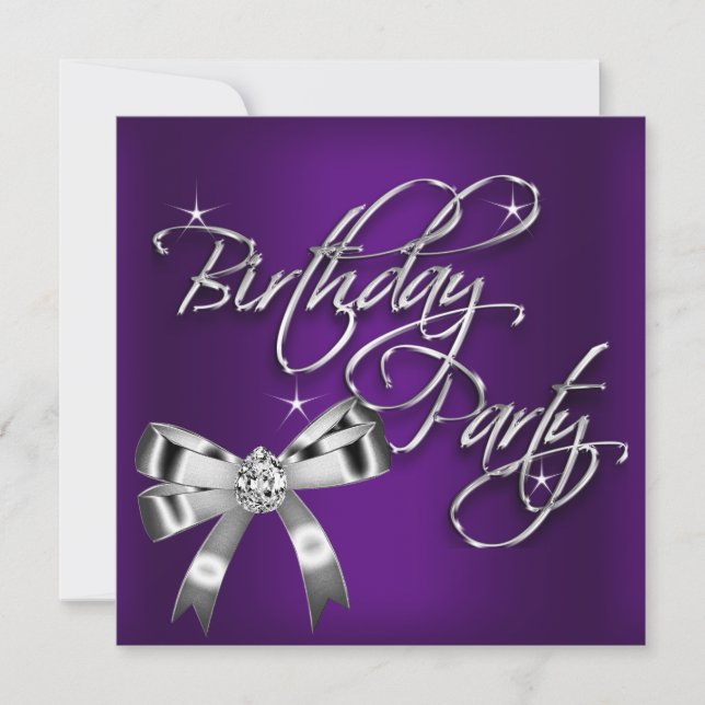 Elegant Silver Purple Woman's Birthday Party Invitation (Front)