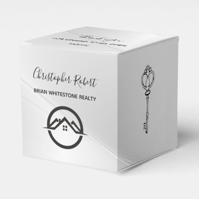 Elegant Silver Real Estate Favour Box (Front Side)