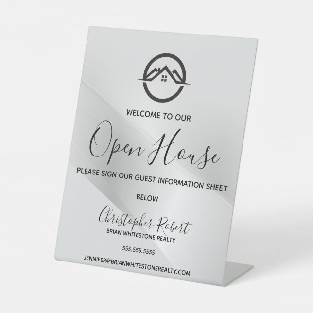 Elegant Silver Real Estate Pedestal Sign (Front)