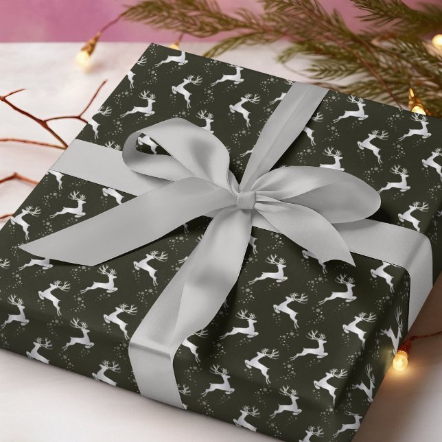 Elegant Silver Reindeer Black Christmas Holiday Wrapping Paper (Creator Uploaded)